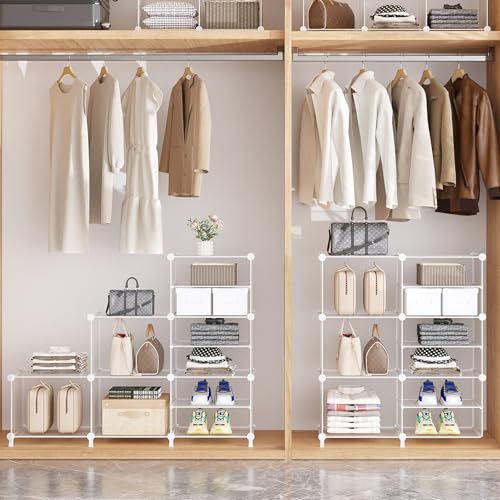 AWTATOS Closet Organizer 8 Cube Storage Shelves Clothes Organizers Closet Storage Stackable Cubby Shelving for Closet Bedroom Living Room Office, Transparent Twill - color: Transparent Twill