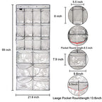 Extra Large Hanging Crystal Clear Over Door Shoe Organizer, Closet Shoe Rack with 12+6 Pockets, 8 Hooks, Grey (59"x 21.6") - color: A-grey&Clear
