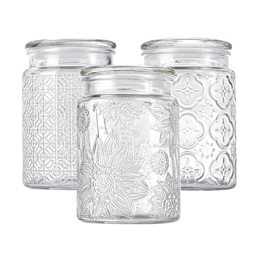 Adodeen 24oz Wide Mouth Mason Jars, 3-Pack Glass Jars With Lids, Pickle Canning Jars For Candy, Sugar, Coffee, Tea, Spice, Cookie, Dishwasher Safe - color: Glass Lid-Sunflower/Bigonia/window(24oz)