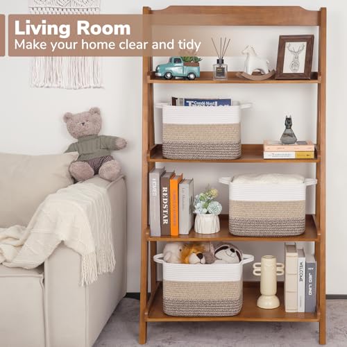 Goodpick Woven Storage Basket, 13"x10"x9" Cotton Rope Organizer for Dog Toys, Books, Stylish Gift Basket with Handles, Small Laundry Baskets for Shelves, Gradient Brown - color: Gradient Brown, size: 13"L x 10"W x 9"H