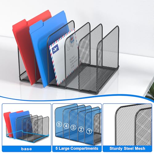 TOPCJ 5 Sections Desk File Holder/Rack/Sorter,Mesh File Organizer,File Folder Organizer,Metal Upright Desktop Organization for Documents,Magazine,Kitchenware,Antiskid,Antirust,Sturdy,1 Pack - style: 1 Pack
