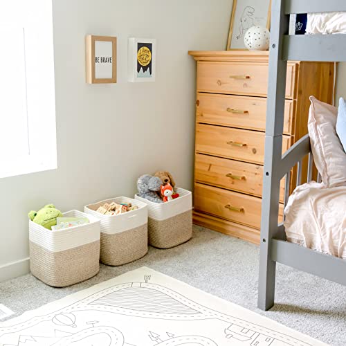 NaturalCozy Storage Cubes 11 Inch Cotton Rope Woven Baskets for Organizing, 3-Pack | Cube Bin Square Shelves Organizer, Classroom, Kids Toy Bins, Closet, Baby Nursery - color: Off White & Mixed Brown