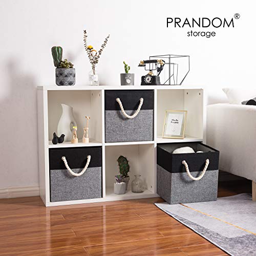 PRANDOM Large Foldable Cube Storage Bins 13x13 inch [4-Pack] Fabric Linen Storage Baskets Cubes Drawer with Cotton Handles Organizer for Shelves Nursery Closet Bedroom Black - color: Black, size: 13x13 inch(4-Pack)