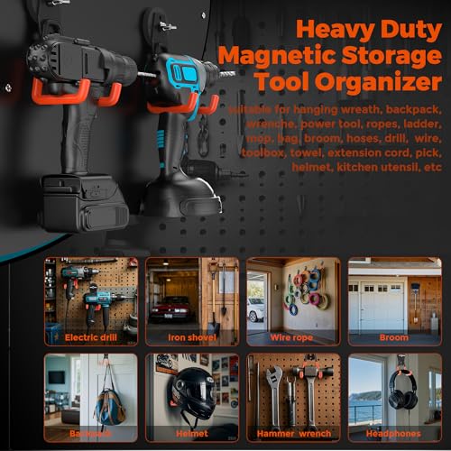 8Pcs Large Strong Magnetic Hooks Heavy Duty Garage Big Magnet Hooks Extra Strength Magnetic Utility Storage Hook Hanger with Anti Slip Coating for Garden Indoor Outdoor Hanging Tools Orange - color: 8 Pcs-Orange