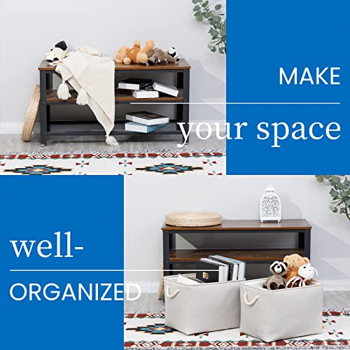 Bidtakay Large Fabric Storage Bins Beige Linen Closet Organizers Set of 2 Baskets for Shelves Clothes Bedroom 16x11.8x11.8 Inch Foldable Organization Baskets for Towels Blankets Storage Dog Toys - color: Light Beige, size: 2 Pack-L-16x11.8x11.8 In