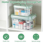 2 Pack Clear Medicine Organizer Box with Handle Thickened Plastic Medicine Cabinet with Tray First Aid Box Empty Multipurpose Medical Container Medication Caddy for Home Travel Dorm
