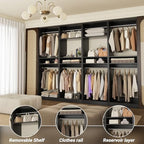 Unikito 100 Inch Large Closet System, 8.3FT Wood Closet Organizer Kit with 8 Hanging Rods, Adjustable Walk in Wardrobe Closet Tower, Sturdy Luxury Clothes Garment Rack, Easy Assembly, Set of 4, Black - color: Black, size: 100 Inch