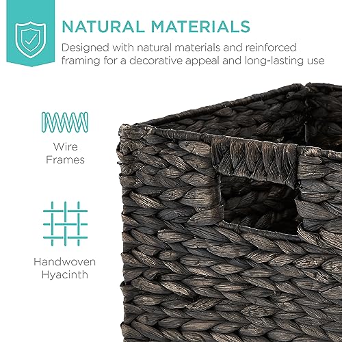 Best Choice Products 10.5x10.5in Pack of 5 Cube Storage Baskets, Water Hyacinth Multipurpose Collapsible Organizers, Handwoven Laundry Totes for Laundry, Living Room, Kids Room & Nursery - Black - color: Black, size: 10.5x10.5in