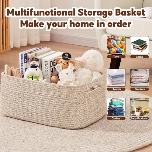 OIAHOMY Storage Basket for Shelves, Closet Cube Storage Bins Baskets for Clothes Blanket Towels, Baby Nursery, Toy Baskets Box, Woven Rope Basket, 17.72 * 12.99 * 7.87 IN, 2 Packs Brown - color: Brown, size: 17.72*12.99*7.87