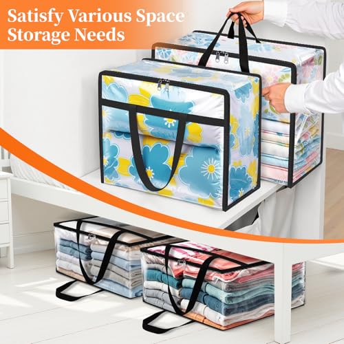 SpaceTrove Clear Clothes Storage Bags, 4 Pack Closet Organizers and Under Bed Storage Containers, Foldable Moving Bags with Zippers for Comforter, Blanket, Bedding, Duvet, PVC Packing Bags 60L - size: 60L
