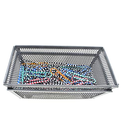 HAHIYO Stackable Mesh Tray Cup 6 x 3 x 2 inches Sturdy Container for Desk Drawer Organizer Collection for Home Office School kitchen Soft Foam Feet No Sharp Edges 2 Pack Silver - color: Silver, size: 6 x 3 x 2 inches-2P
