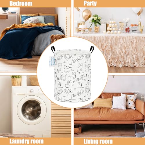 LANGYASHAN Laundry Basket Canvas Fabric Collapsible Organizer Basket for Storage Bin Toy Bins Gift Baskets Bedroom Clothes Children Nursery Hamper (Cat) - color: Round Cat