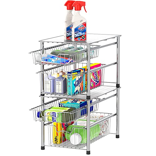 Simple Houseware Stackable 2 Tier Sliding Basket Organizer Drawer, Chrome - color: Chrome, size: 2-tier