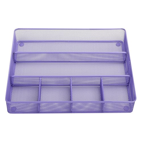 Annova Desk Top Organizer Tray for Office Organization - Metal Mesh - Storage Tray with Dividers for Pens, Desktop Accessories, Bathroom, Kitchen, Makeup and Office Supplies (Large, Purple) - color: Purple, size: Large