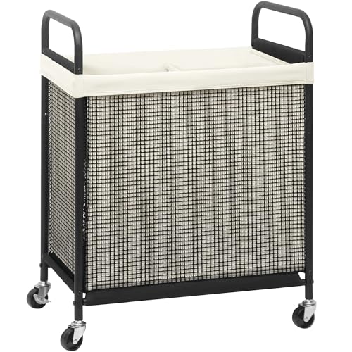 STORAGE MANIAC Rolling Laundry Hamper with Wheels 2-Section Laundry Sorter Rolling Laundrys Basket on Wheels with Removable Bag Clothes Hamper Laundrys Organizer Cart Bathroom Bedroom 100L Beige - color: Beige, size: 2-Section