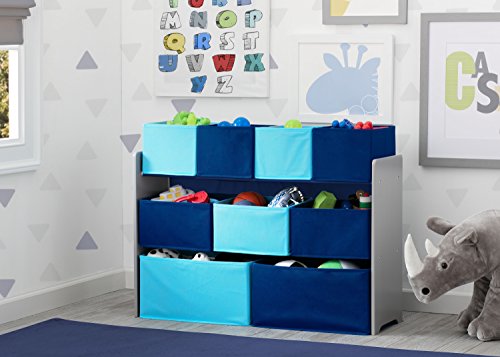 Delta Children Deluxe Multi-Bin Toy Organizer with Storage Bins, Grey/Blue Bins - color: Grey/Blue Bins, style: Organizer