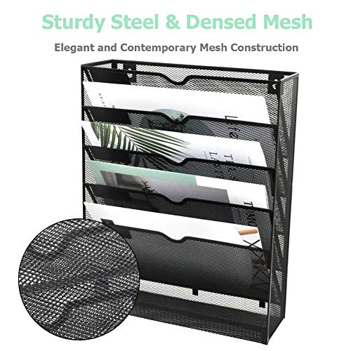 EASEPRES Desk File Organizer Mesh 6-Tier, Hanging Wall Mount Document Organization Stand, Desktop Vertical Mail Paper Folder Holder Rack with Bottom Tray for Office Home Cubicle, Sides Closed, Black - color: Black, size: 6 Tier Upgrade