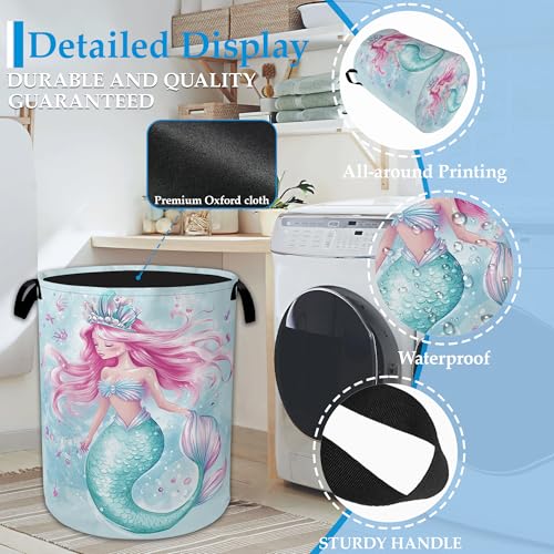 Cartoon Mermaid Laundry Basket Collapsible Laundry Hamper Clothes Toy Storage Bin for Bathroom Bedroom Room Decor 16" X 20.8" - color: Cartoon Mermaid