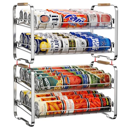 MAXIFFE 2-Tier Can Organizer for Pantry, 16.9"W × 11.5"D × 16.7"H, Stackable Metal Adjustable Hold 40 Cans Rack Storage Holder Dispenser for Soda Drinks Fruits, for Kitchen Countertop, 2 Pack Chrome - color: Chrome, size: 2 Tier - 2 Pack