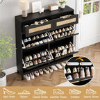 Jocoevol Rattan Shoe Cabinet for Entryway with 4 Flip Drawers and 2 Drawers, Narrow Freestanding Shoe Storage Cabinet with Metal Legs for Entryway/Hallway/Foyer (Black) - color: Black