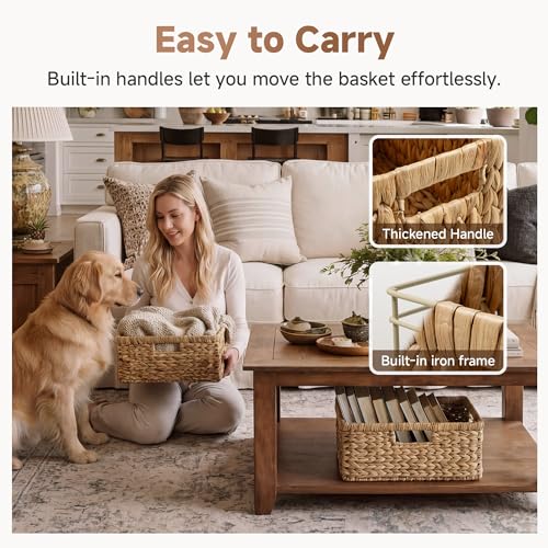 StorageWorks Large Rectangular Wicker Basket, Water Hyacinth Storage Basket with Built-in Handles, 1 Pack - color: Natural (Water Hyacinth), size: 15"L x 11"W x 6 ¾"H