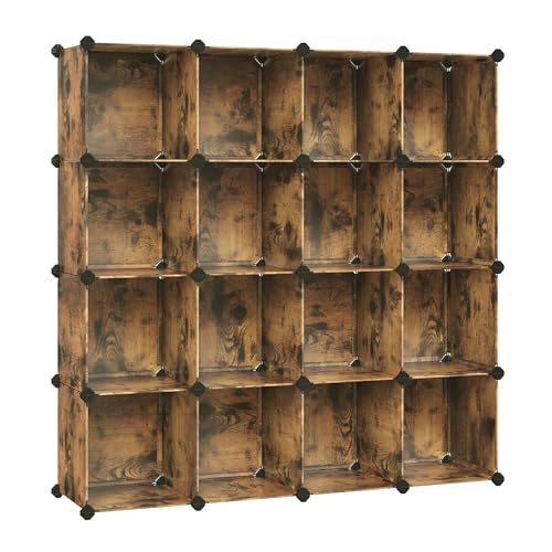SONGMICS Cube Storage Organizer, Set of 16 Plastic Cubes, Closet Organizers and Storage, Room Organization, Bedroom Living Room, 12.2 x 48.4 x 48.4 Inches, Rustic Brown ULPC442A01 - color: Rustic Brown, size: 16 Cubes, style: without doors