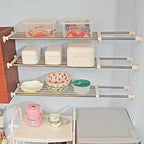 BAOYOUNI Tension Closet Shelf Heavy Duty Organizer Rack Stainless Steel Expandable Storage Shelves Rod Ivory, 39.76-60.04 Inch - size: (38.98-60.24) IN