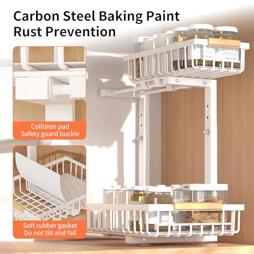 Under Sink Organizer, 2 Pack Under Sink Organizers and Storage, 2-Tier Pull Out Under Cabinet Organizer Storage Shelf, Metal Frame, Height Adjustable Rack for Bathroom Kitchen Pantry - style: White, 2-Pack