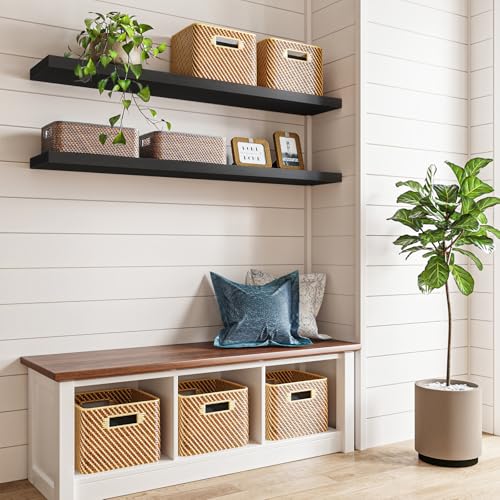 Fixwal Floating Shelves for Wall, 47" Long Heavy Duty Wall Mounted Rustic Wood Shelves for Living Room, Bedroom, Bathroom and Kitchen, Wall Shelves for Storage, Books, Room Decor (Black, Set of 2) - color: Black, size: 47in