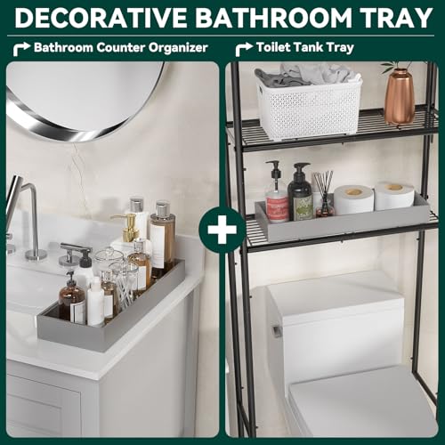 Lixple Bamboo Drawer Organizer, Extra Large Silverware Organizer for Kitchen Drawer, Stackable Utensil Organizer, 2 Pcs Toilet Tank Topper Tray, Wooden Toilet Paper Basket (Silver, 17 X 6 X 2 Inch) - color: Silver, size: 17 x 6 x 2 Inch