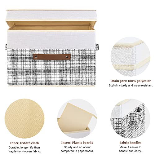 TYEERS Collapsible Storage Bins with Lids, Patchwork Design, Washable, Fabric Storage Boxes, 14.9x9.8x9.8 inches, 3 Pack, Gray - color: Gray & White, size: set of 3