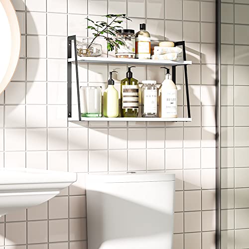 SRIWATANA Floating Wall Shelves, Rustic Wood Shelves Book Shelves Wall Mounted Ideal Room Decor (White) - color: White
