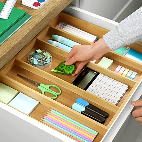 ROYAL CRAFT WOOD Luxury Bamboo Kitchen Drawer Organizer - Silverware Organizer - Utensil Holder and Cutlery Tray with Grooved Drawer Dividers for Flatware and Kitchen Utensils (5 Slot, Natural) - color: Natural, size: 5 Slot