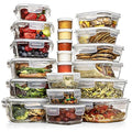 Razab 35 Pc Set Glass Food Storage Containers with Lids - Meal Prep Airtight Bento Boxes BPA-Free 100% Leak Proof (15 lids,15 glass & 5 Plastic Sauce/Dip Containers) - color: White
