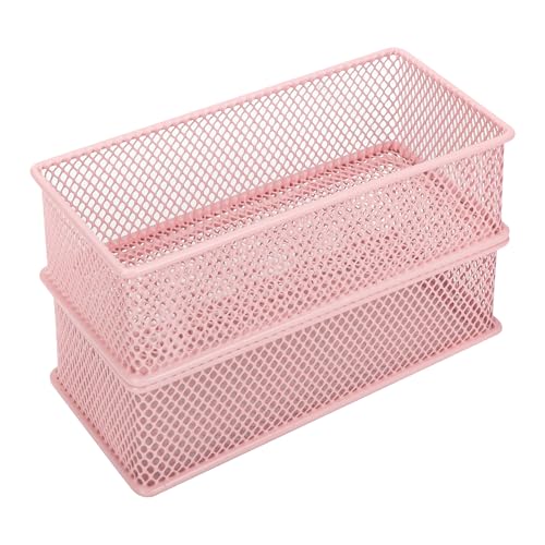 Annova Mesh Stackable Drawer Cabinet and Shelf Organizer Bins Storage Basket School Office Supply Holder Tray- Set of 2 (Light Pink, 3x6x2 Inch) - color: Light Pink, size: 3x6x2 Inch