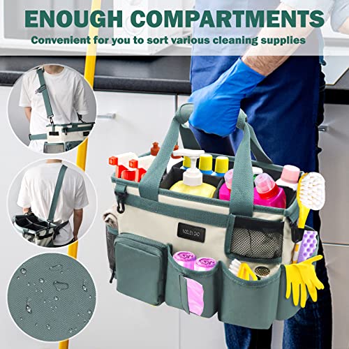 Wearable Cleaning Caddy Bag,Cleaning Supply Tote for Cleaning Supplies, Cleaning Organizer with Adjustable Shoulder and Waist Straps for Cleaners & Housekeepers (Green White, Large) - color: White-Green, size: Large