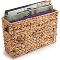 Yesland Hand-Woven Narrow Water Hyacinth Holder Wicker Basket, 15.5 x 5.5 x 9.75 Inch Decorative Magazine Storage Basket Bin for Home, Office, Desk