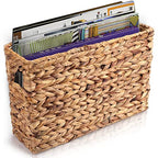 Yesland Hand-Woven Narrow Water Hyacinth Holder Wicker Basket, 15.5 x 5.5 x 9.75 Inch Decorative Magazine Storage Basket Bin for Home, Office, Desk