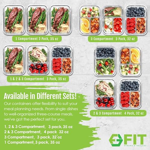 2 & 3 Compartment Glass Meal Prep Containers (4 Pack, 32 oz) - Glass Food Storage Containers with Lids, Bento Box, Portion Control, Airtight, Oven & Freezer safe, Food Container, Lavender - color: Lavender (2,3 compartment - 4 pack, 32oz)