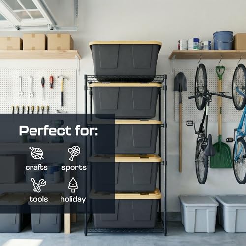 MonsterRAX 5-Tier Side-Load Heavy Duty Garage Slide Bin Storage Rack for 27-Gallon Totes. Industrial metal organization, 250lb capacity, NSF Certified. (Bins not included) (Black) (Black) - color: Black