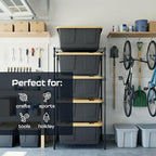 MonsterRAX 5-Tier Side-Load Heavy Duty Garage Slide Bin Storage Rack for 27-Gallon Totes. Industrial metal organization, 250lb capacity, NSF Certified. (Bins not included) (Black) (Black) - color: Black