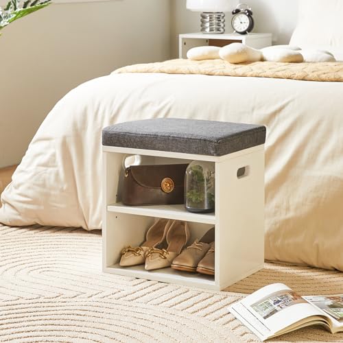 YMYNY Shoe Storage Bench with Cushion, 2 Tier Shoe Rack with Padded Seat, Adjustable Shoe Organizer Cabinet for Entryway, Living Room, Hallway, Closet, Bedroom, 15.4L*11W*16.54H, White, UHBD028W - color: White