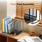 SUPEASY 5-Section File Organizer for Desk, Mesh Desk Organizer, Vertical File Folder Holder, File Floder Organizer for Office Home School Classroom, Black