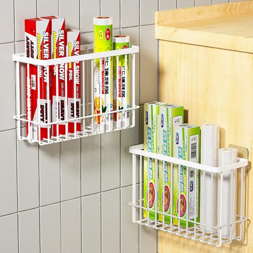 2 Piece Kitchen Cabinet Door Storage Box,Self Adhesive Wall Mounted Storage Boxes,Wardrobe/Bathroom/Refrigerator Small Items Organizer Storage Box (White) - color: White