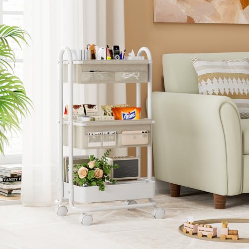 Modanais Baby Diaper Caddy Organizer Cart - 3 Tier Rolling Storage Cart with Wheels, Baby Essentials Nursery Storage, Detachable Dividers - for Crib, Bedroom, Art & Craft Organizer (Off White) - color: Off White
