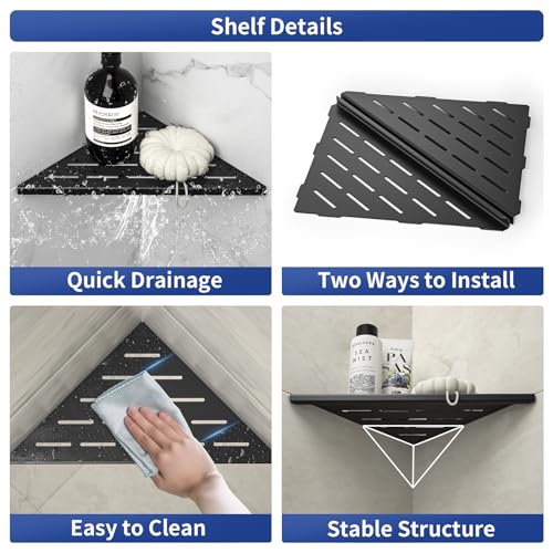 Corner Shower Shelf 10" Matte Black 304 Stainless Steel Slot Design Recessed Corner Shelf Bathroom Grout in Shelf for Tiled Wall - color: Matte Black, size: 10"