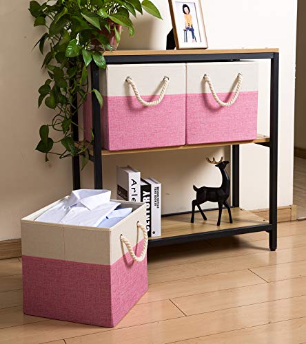 PRANDOM Large Foldable Cube Storage Bins 13x13 inch [2-Pack] Fabric Linen Storage Baskets Cubes Drawer with Cotton Handles Organizer for Shelves Nursery Closet Bedroom Pink - color: Pink, size: 13x13 inch(2-Pack)