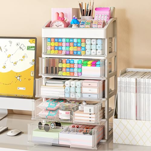 Desk Organizer with Drawers, 5 Drawers Storage Organizer, Desktop Storage Drawers for Office Supplies, Plastic Stationary Organizer, Makeup Organizer, Desk Storage Box for Office, School, Home - color: 6 Layers with 5 Drawers