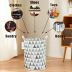 LANGYASHAN Laundry Basket Canvas Fabric Collapsible Organizer Basket for Storage Bin Toy Bins Gift Baskets Bedroom Clothes Children Nursery Hamper (Grey triangle) - color: Grey triangle