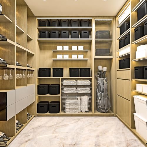 ORGIDOL 8 Pack Black Storage Bins with Lids Stackable Storage Container for Organizing, Black Storage Boxes with Handle for Shelves, Cute Organizer Bins for Craft, Snacks, 9.85x6.9x5.7 inch - color: Black, size: 8 Pack